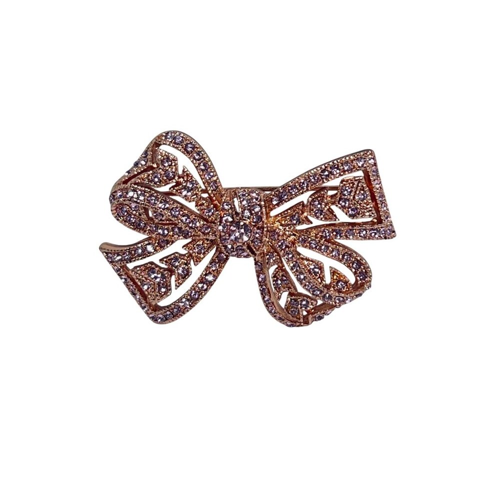 Kenneth Jay Lane Rose Gold Tone And Pink Rhinestone Bow Brooch (6200-1-2)